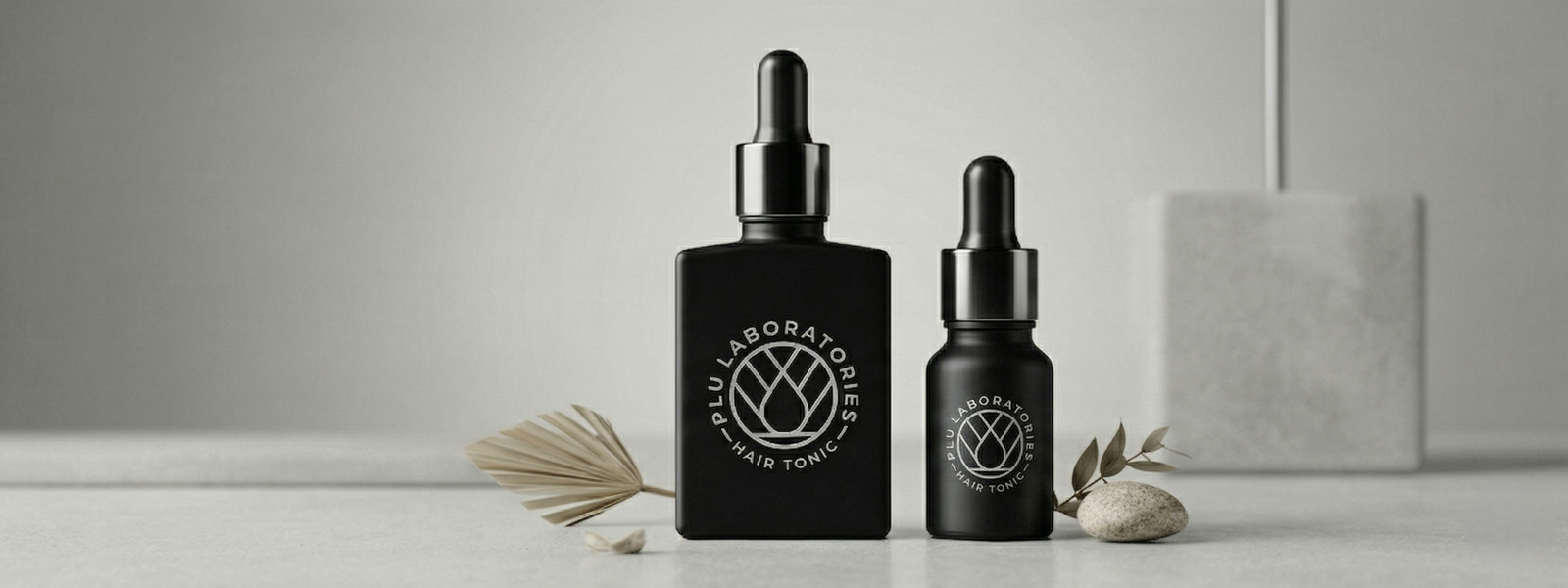 PLU Hair Tonic on Gray with Stones