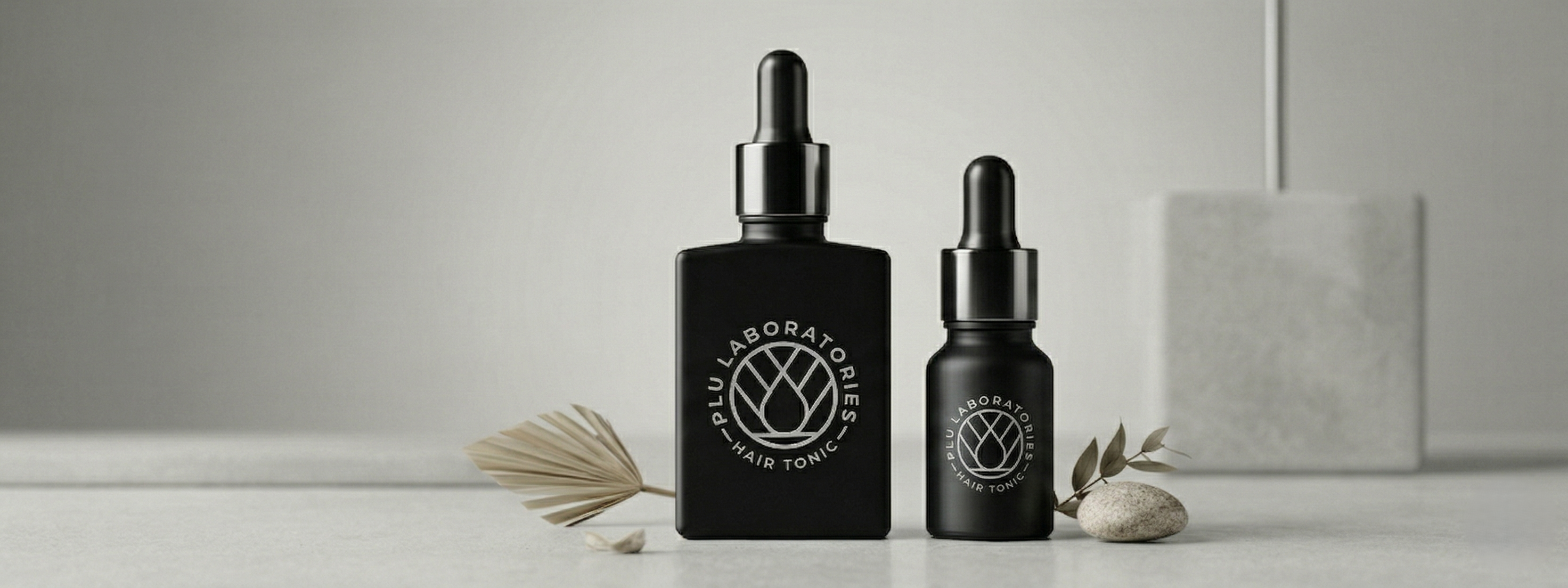 PLU Hair Tonic on Gray with Stones