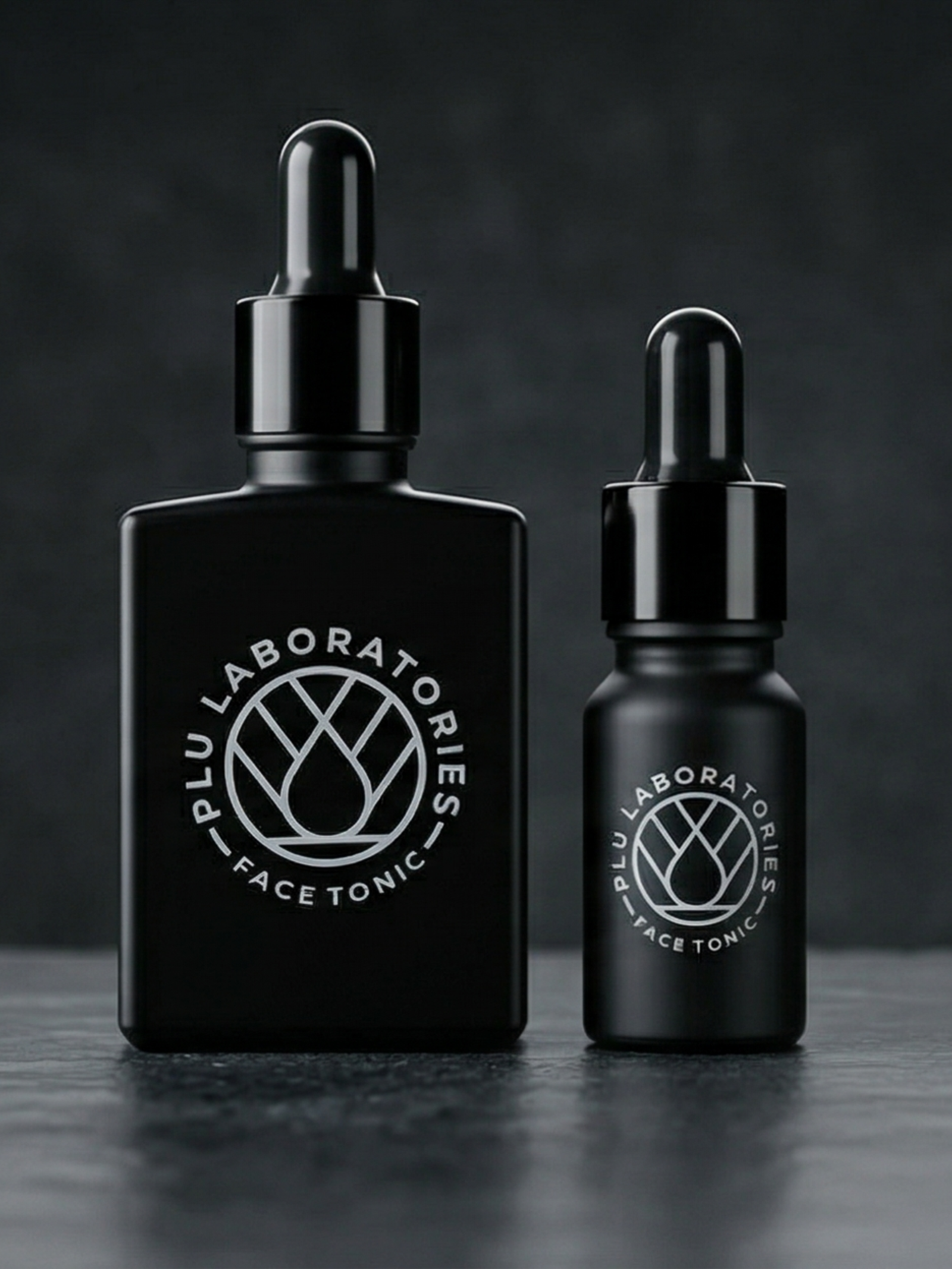 PLU Face Tonic Bottles on Black